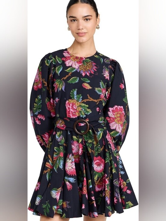 RHODE Dresses & Skirts - NEW Rhode Floral Print Black Puff-Sleeve Fit & Flare Dress 100% Cotton - Large